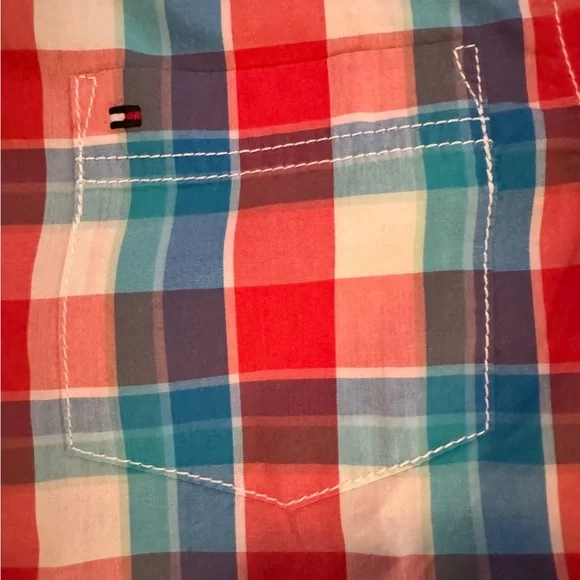 Tommy Hilfiger Boys Multicolor Plaid Button Down Shirt 12 14 - Picture 4 of 6